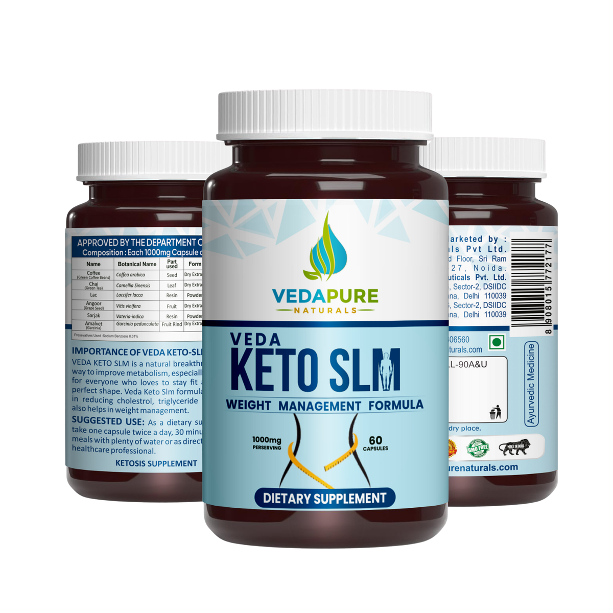 Vedapure Keto Slim Capsules - Natural Weight Management Supplement with Garcinia Cambogia and Green Tea - 60 Count