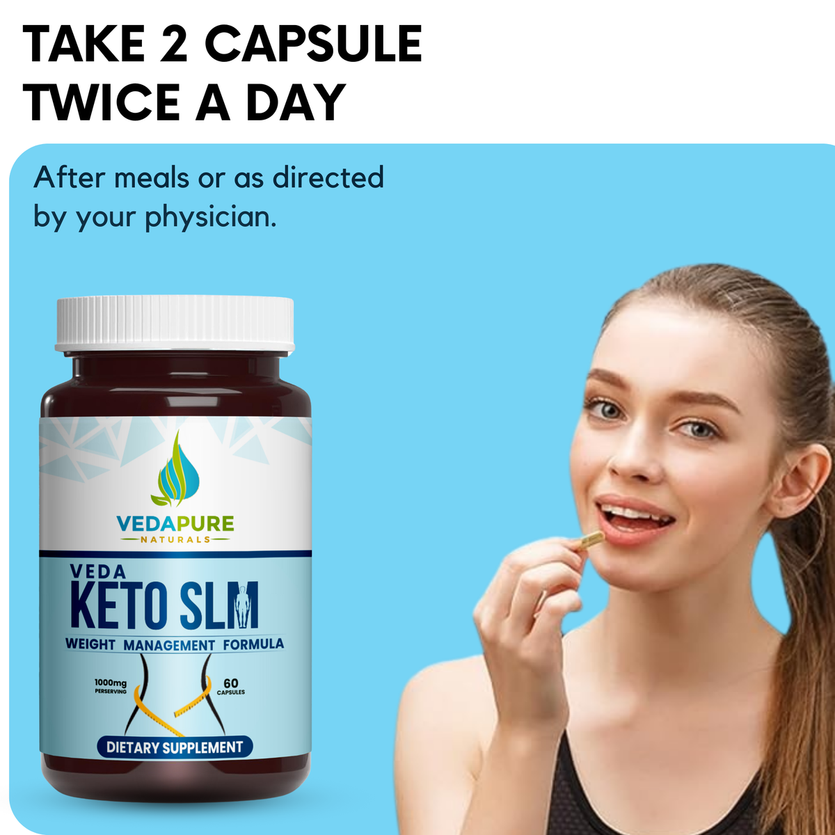Vedapure Keto Slim Capsules - Natural Weight Management Supplement with Garcinia Cambogia and Green Tea - 60 Count
