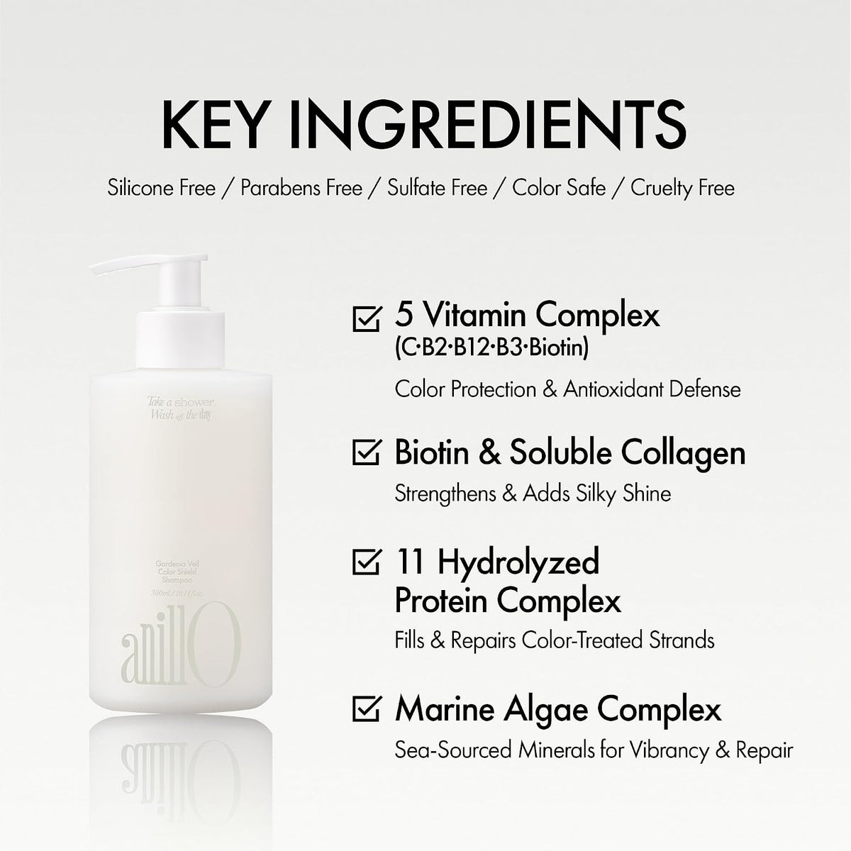 Anillo Gardenia Veil Color Shield Shampoo – Color-Treated Hair Care with Vegan Collagen, Protein Complex & White Bloom – Shine Enhancing, Damage Repair, Sulfate & Silicone-Free – 300ml / 10.1 fl oz