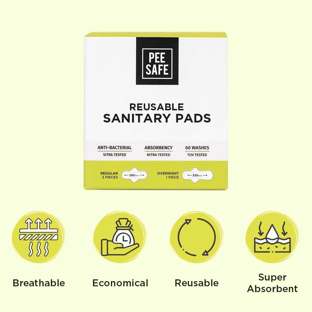 Pee Safe Reusable Sanitary Pads - Breathable Fabric, Pack of 4 - Image 2
