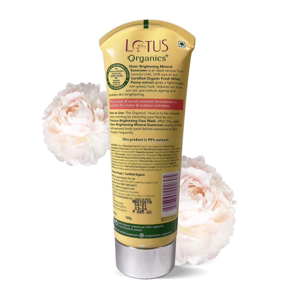 Lotus Organic Sheer Brightening Mineral Sunscreen SPF-50 PA - 100g - Image 2