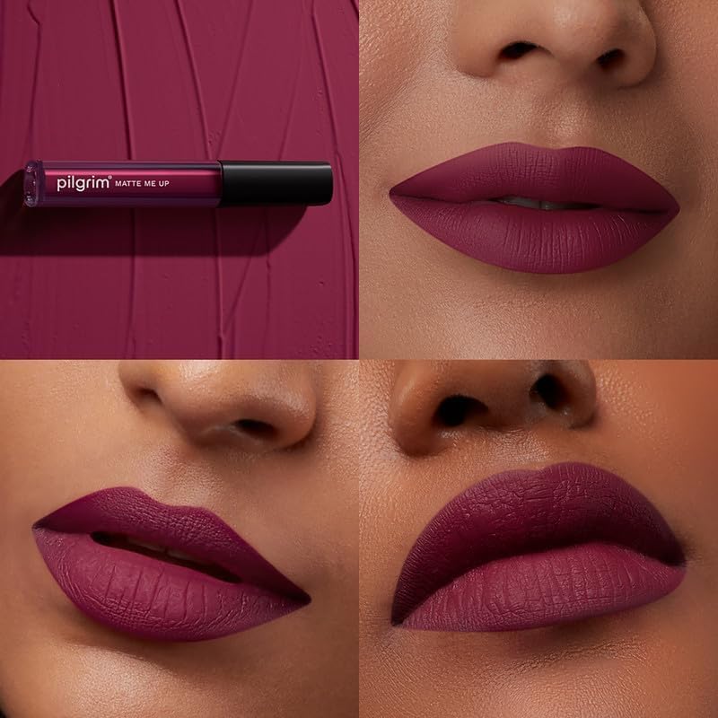 Pilgrim Liquid Matte Lipstick with Hyaluronic Acid & Spanish Squalane - Wine Spill, 3g - Image 3