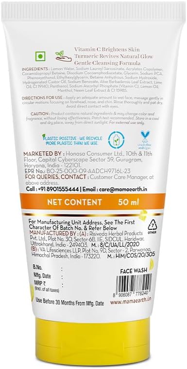 Mamaearth Vitamin C Face Wash - Brightening & Turmeric - 50ml - Image 8
