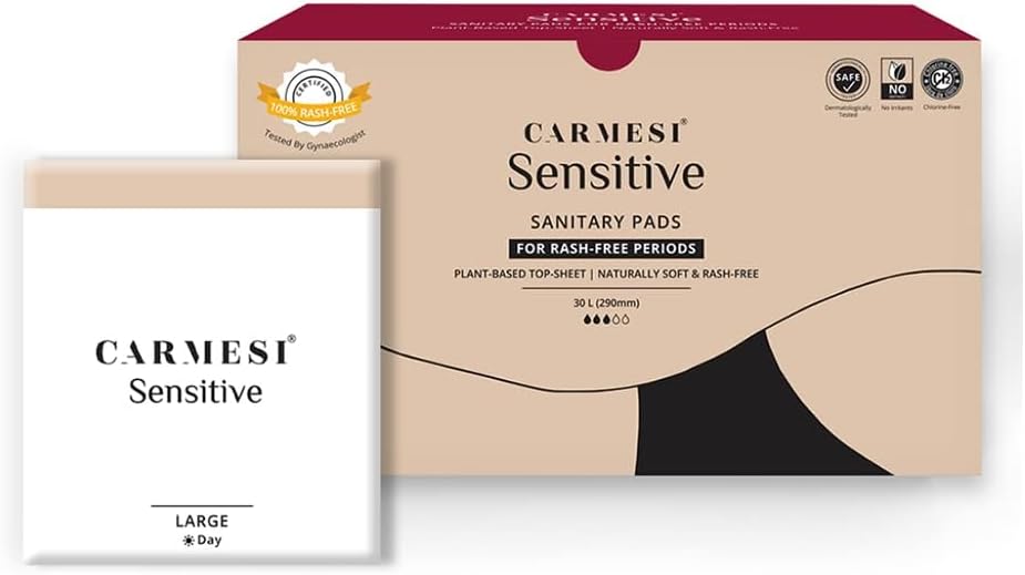 Carmesi Sensitive Sanitary Pads, Rash-Free Design, 30 Pack