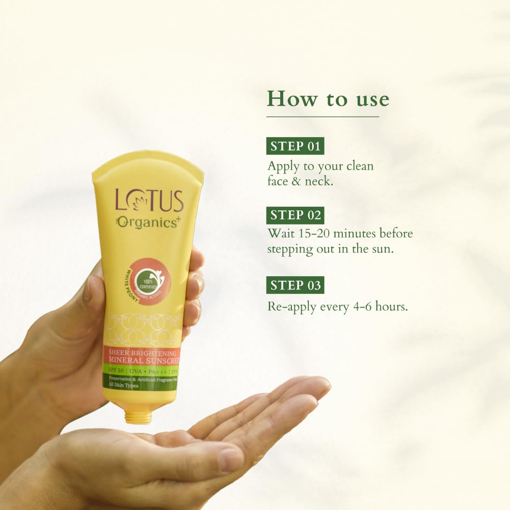 Lotus Organic Sheer Brightening Mineral Sunscreen SPF-50 PA - 100g - Image 5