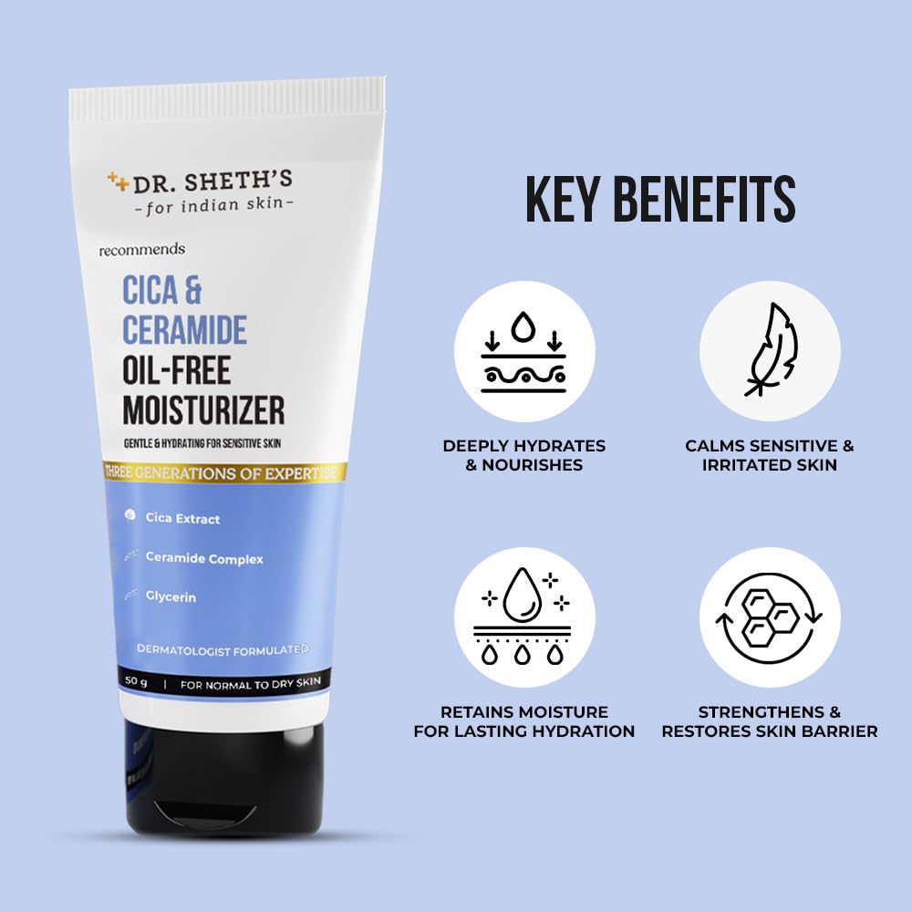 Dr. Sheth's Cica & Ceramide Oil-Free Face Moisturiser - 50g - Image 3