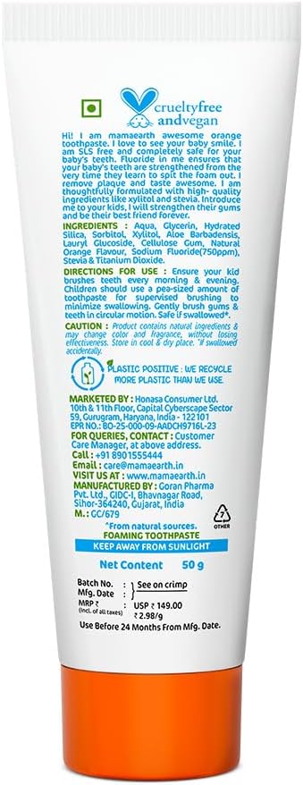 Mamaearth Kids Orange Flavour Toothpaste with Fluoride - 50g - Image 6
