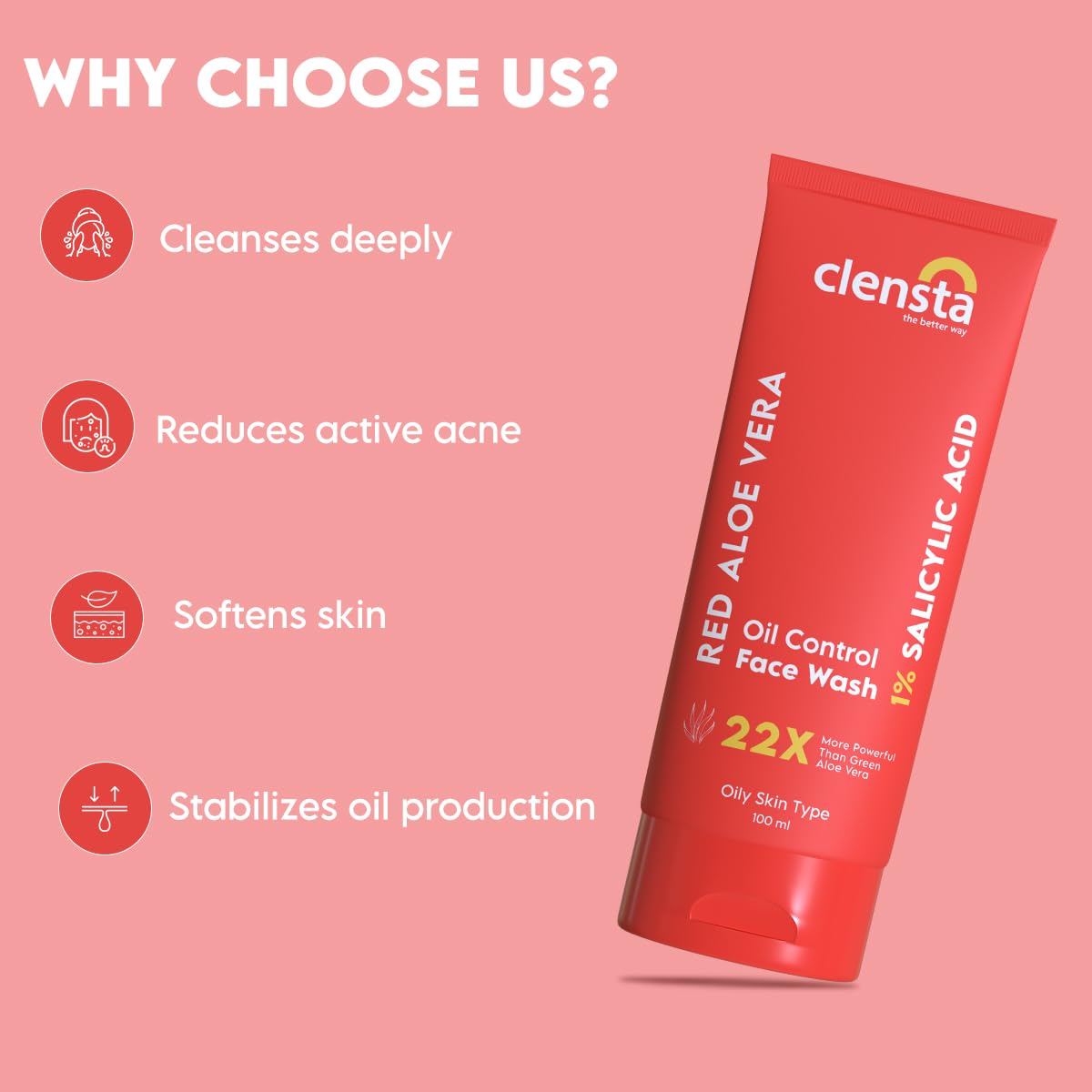 Clensta Red Aloe Vera Oil Control Face Wash - 100ml - Image 4