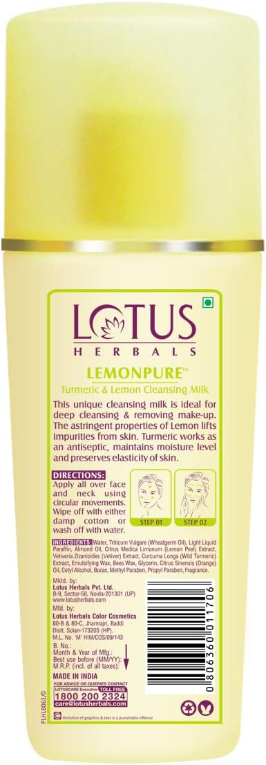 Lotus Herbals Lemonpure Turmeric & Lemon Cleansing Milk - 170 ml - Image 3