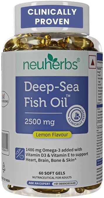 Neuherbs Deep Sea Fish Oil Softgels - Omega 3, Triple Strength 2500 Mg, Lemon Flavour - 60 Count - Image 2