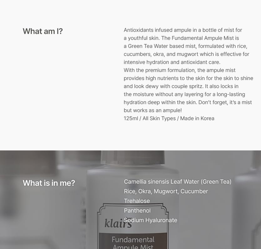 Dear Klairs Fundamental Ampule Mist Face Serum 125 mL - Image 5