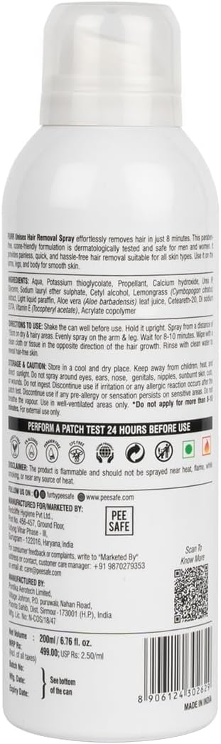 Pee Safe FURR Hair Removal Spray - 200ml, Aloe Vera & Vitamin E Formula - Image 7