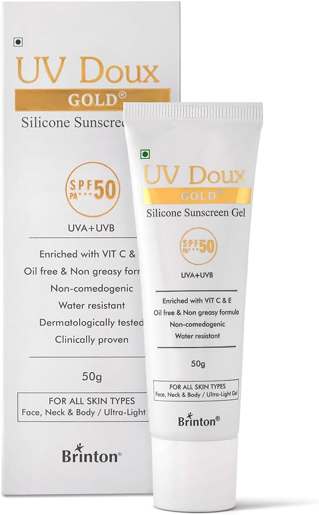 Brinton UV Doux Gold Silicone Sunscreen Gel SPF 50 PA+++ with Vitamin C & E, 50g