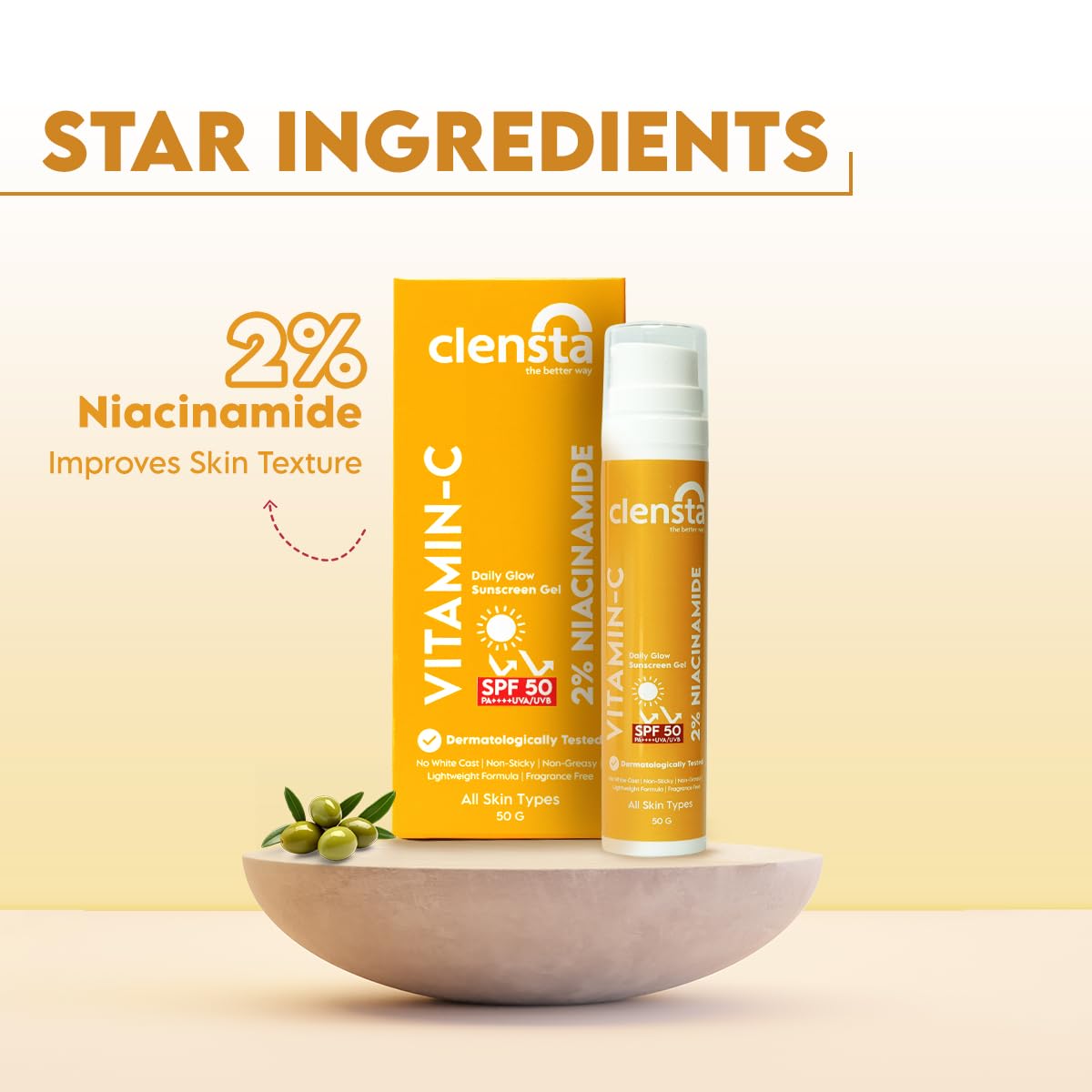 Clensta Vitamin C Daily Glow Sunscreen Gel SPF 50+++, 50 ml - Image 3