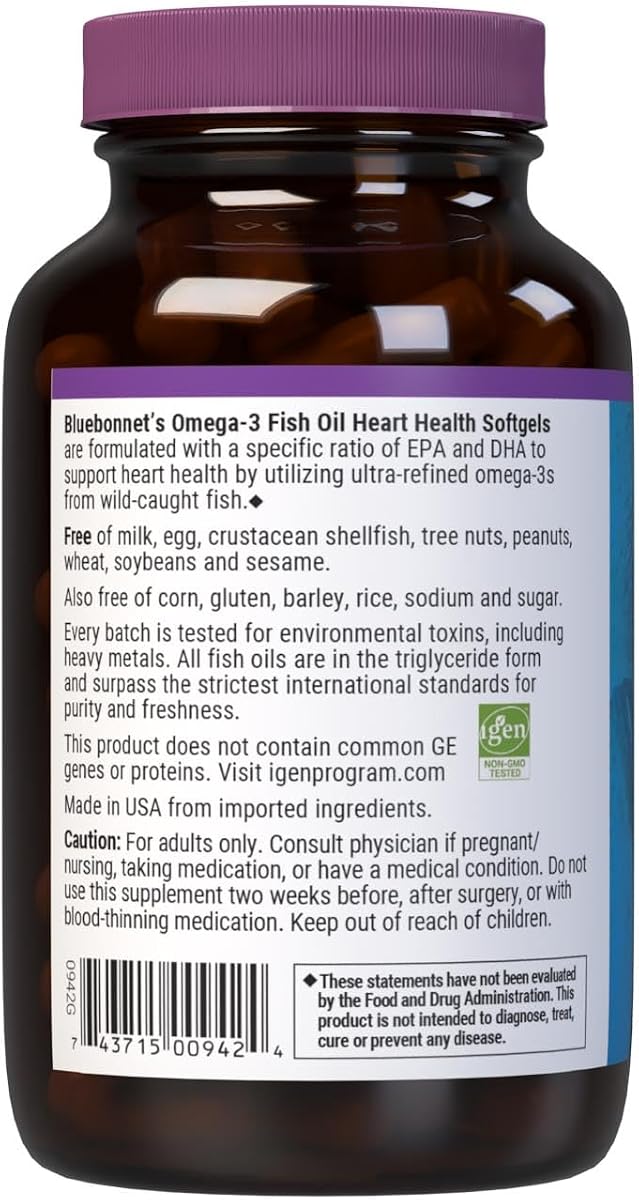BlueBonnet Nutrition Omega-3 Heart Formula - DHA 600 mg EPA 800 mg, 60 Softgels - Image 3