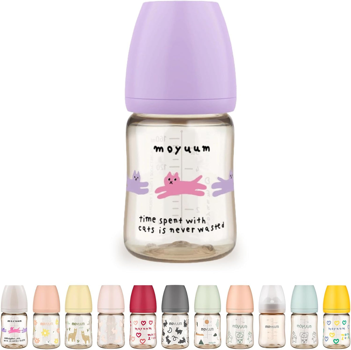 Moyuum PPSU Anti-Colic Baby Feeding Bottle with Nipple, 170ml - Cat Edition, Purple