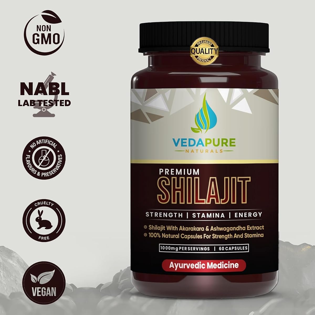 Vedapure Shilajit with Safed Musli & Ashwagandha - 1000mg, 60 Capsules - Image 6