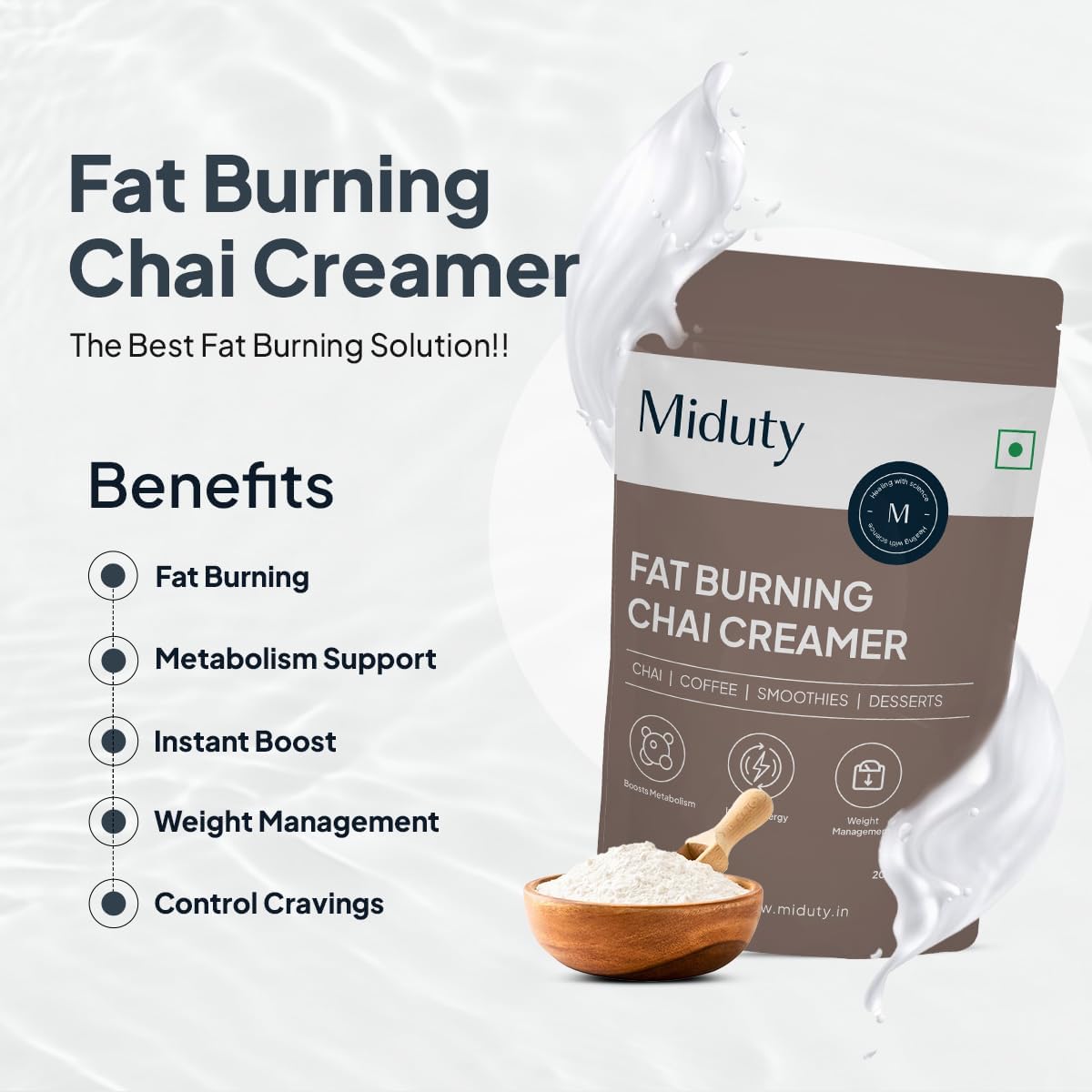 Miduty Fat Burning Chai Creamer - Metabolism Boosting MCT Powder, 200G - Image 4