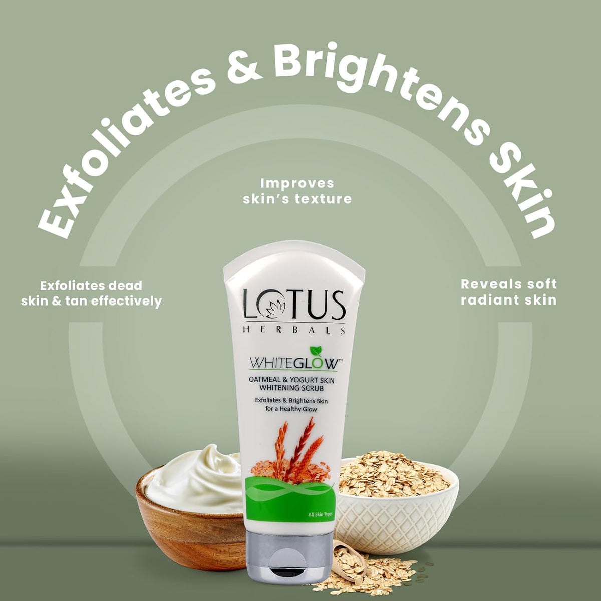 Lotus Herbal Whiteglow Oatmeal & Yogurt Scrub - Skin Whitening & Brightening, 100g - Image 3