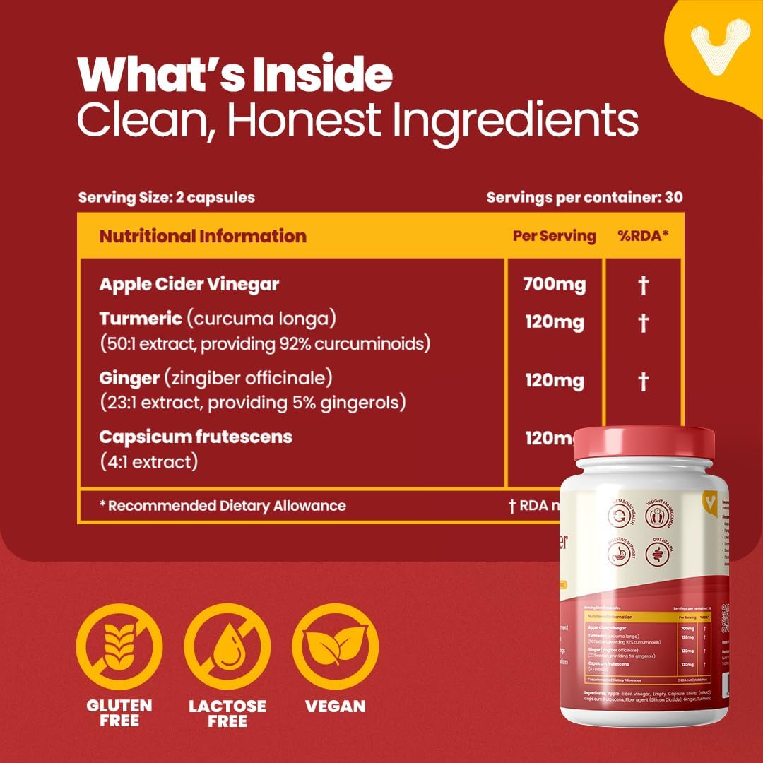 Valeo Apple Cider Vinegar Capsules with Mother - 60 Count - Image 5