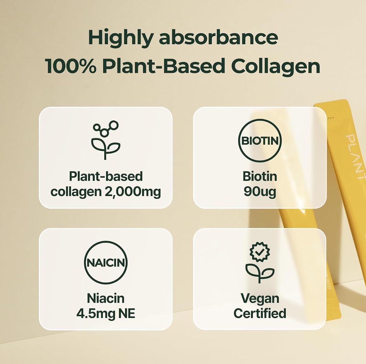 PLANT Vegan Liquid Collagen + Biotin - Lemon Flavour, 15 Sachets - Image 3