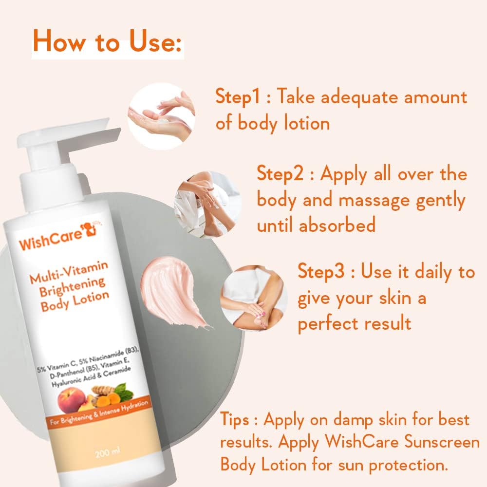 WishCare Multi-Vitamin Brightening Body Lotion - 5% Vitamin C & Niacinamide, 200ml - Image 6