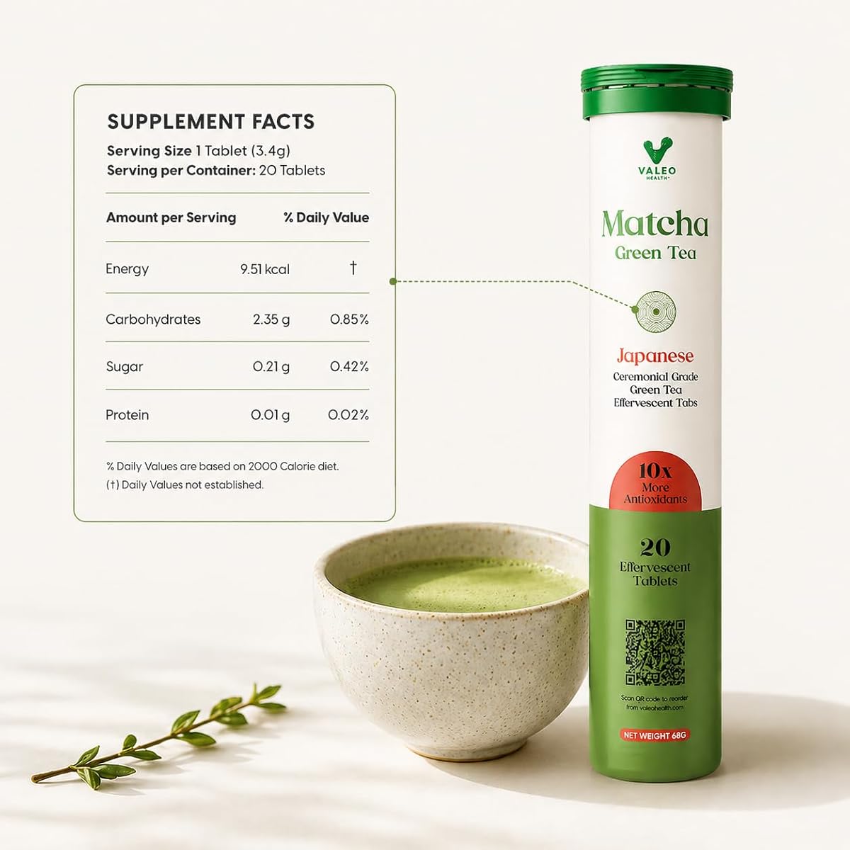 Valeo Organic Japanese Ceremonial-Grade Matcha Green Tea Tablets - 20 Pack - Image 7