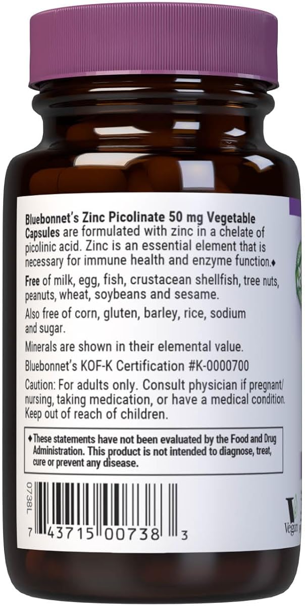 BlueBonnet Zinc Picolinate 50mg - Immune & Prostate Support - 50 Capsules - Image 3