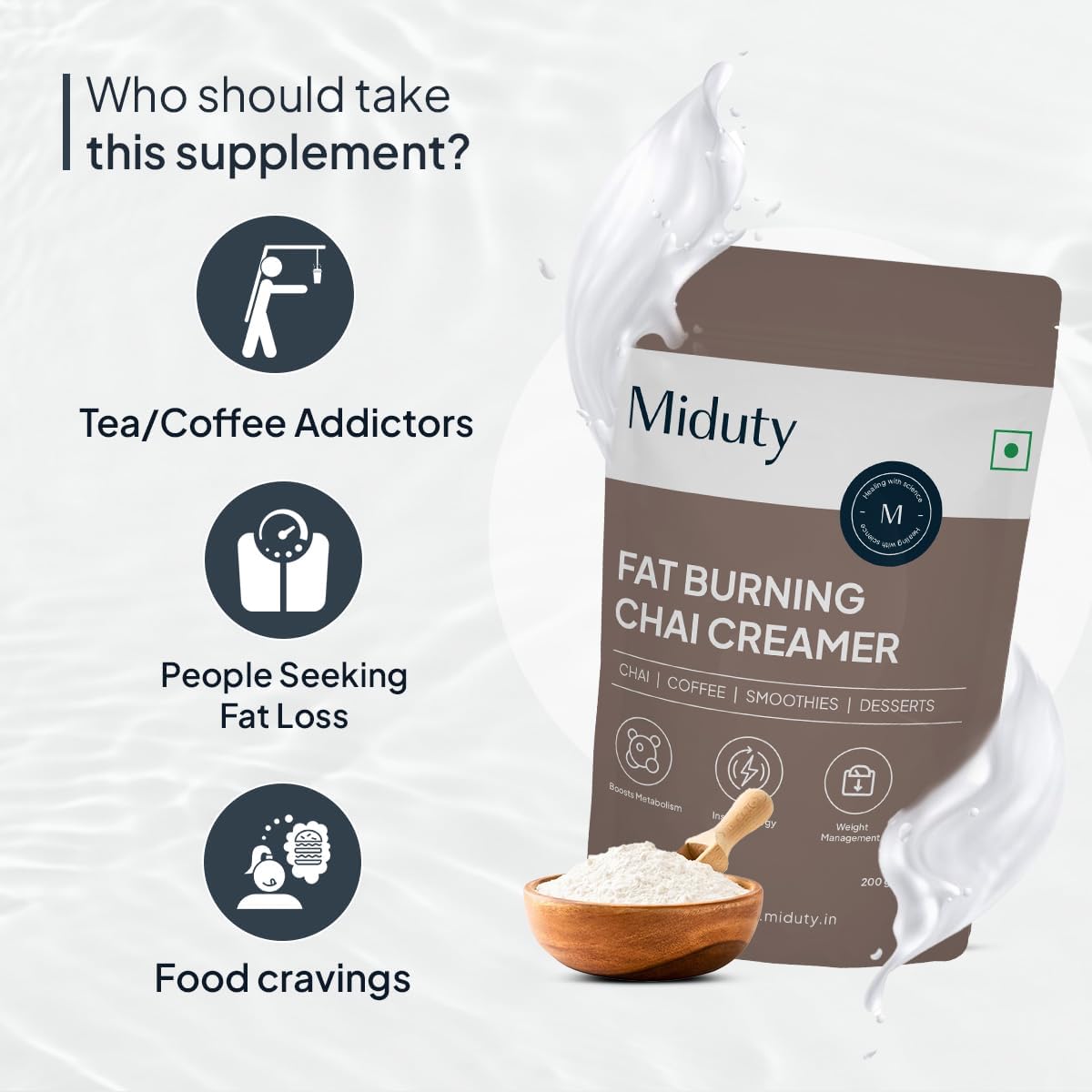 Miduty Fat Burning Chai Creamer - Metabolism Boosting MCT Powder, 200G - Image 3