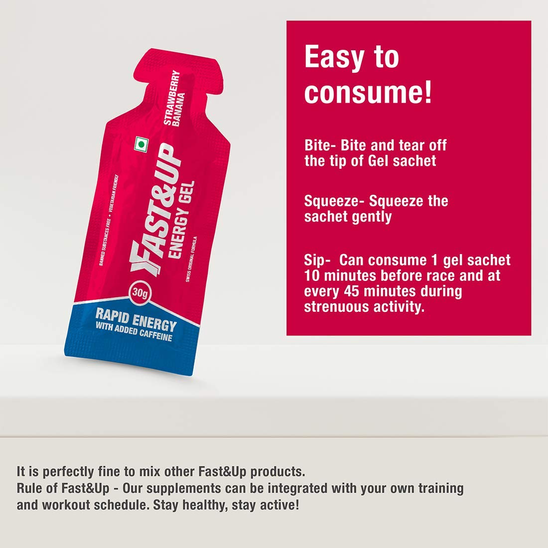 Fast & Up Energy Gels - Instant Energy + Caffeine, Strawberry Banana - Pack of 5 - Image 4