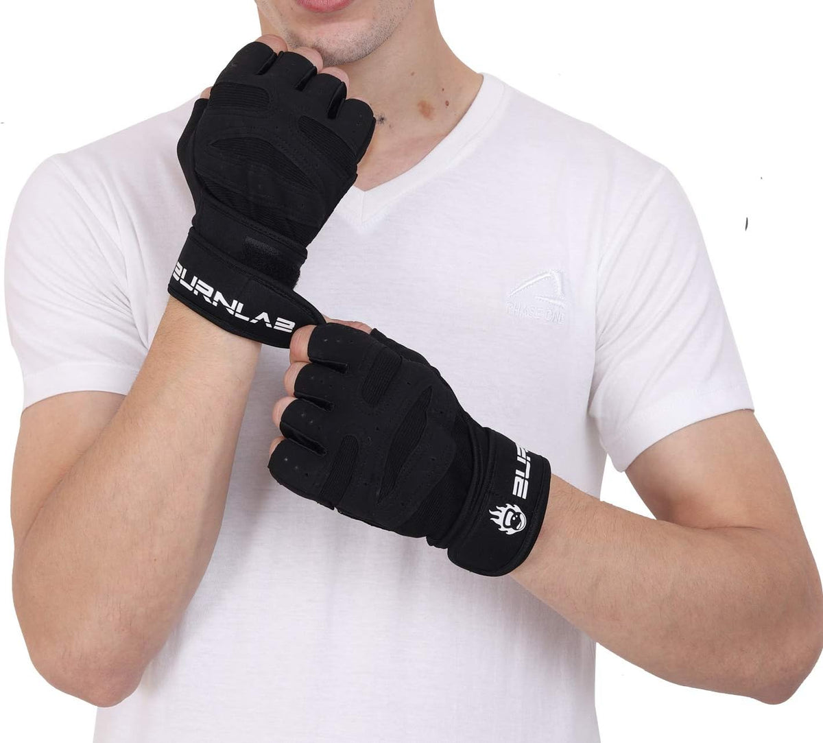 Burnlab Basic Gym Gloves with Wrist Support - Black, Large