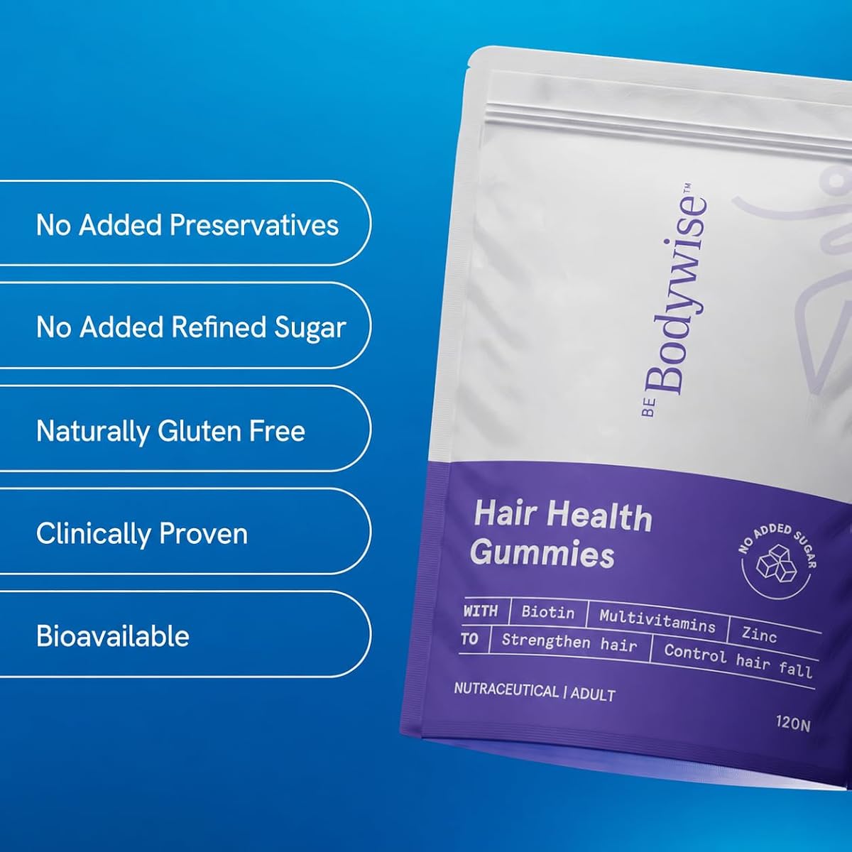 Be Bodywise Biotin Hair Gummies - With Multivitamins, Zinc, No Added Sugar, 120 Day Pack - Image 8