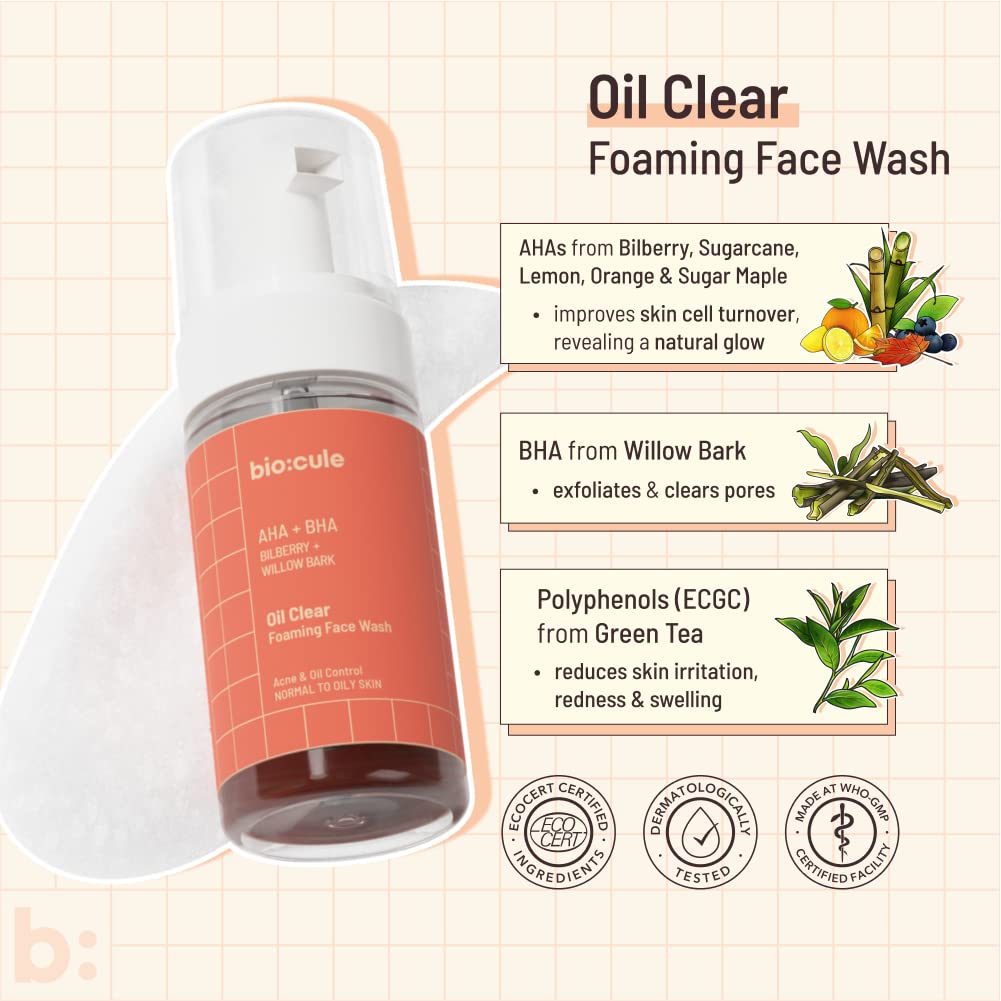 Biocule Oil Clear Foaming Face Wash with BHA + AHA, 100ml - Image 5