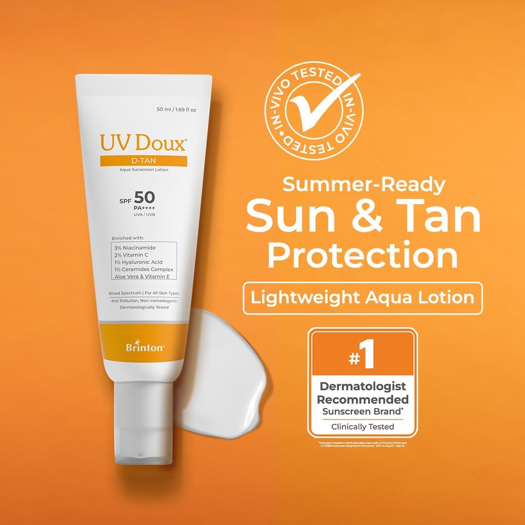 Brinton UV Doux D-Tan Aqua Sunscreen Lotion with Niacinamide & Vitamin C - 50ml - Image 3