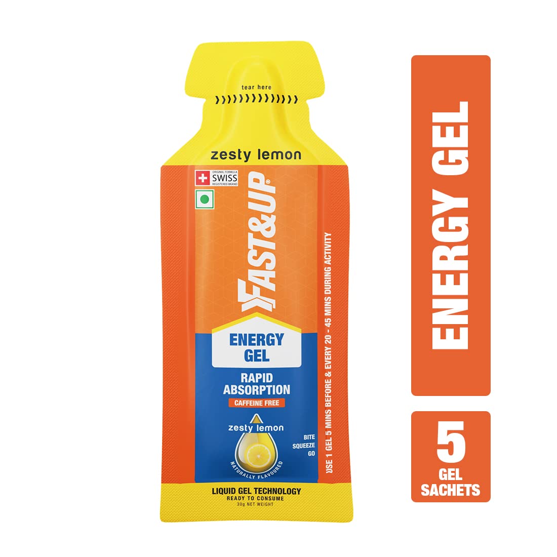Fast & Up Energy Gels - Instant Energy with Caffeine, Lime & Lemon, Pack of 5 - Image 2