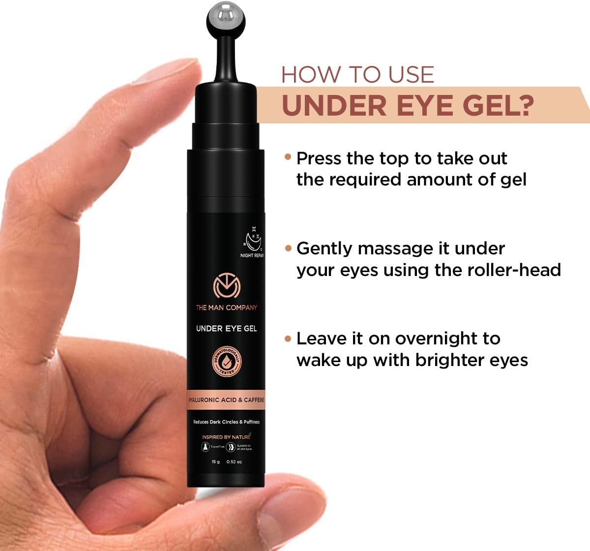 The Man Company Under Eye Gel - Caffeine & Hyaluronic Acid - 15g - Image 6