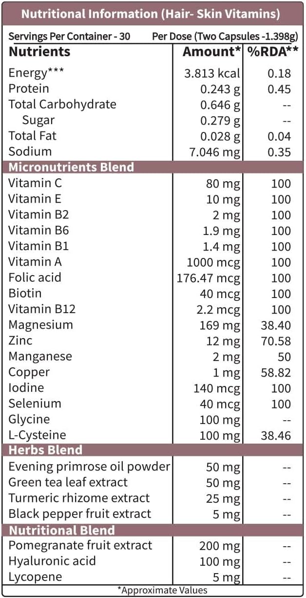 Neuherbs Hair-Skin Vitamins with Hyaluronic Acid Capsules, 60 Count - Image 2