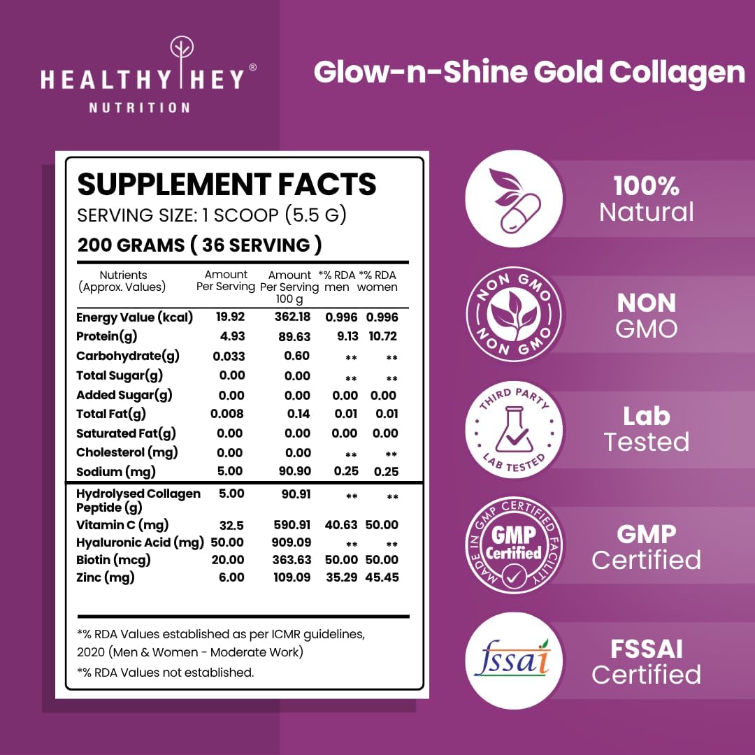 HealthyHey Nutrition Gold Series Hydrolysed Bovine Collagen Type 1 & 3, 200g - Orange - Image 2