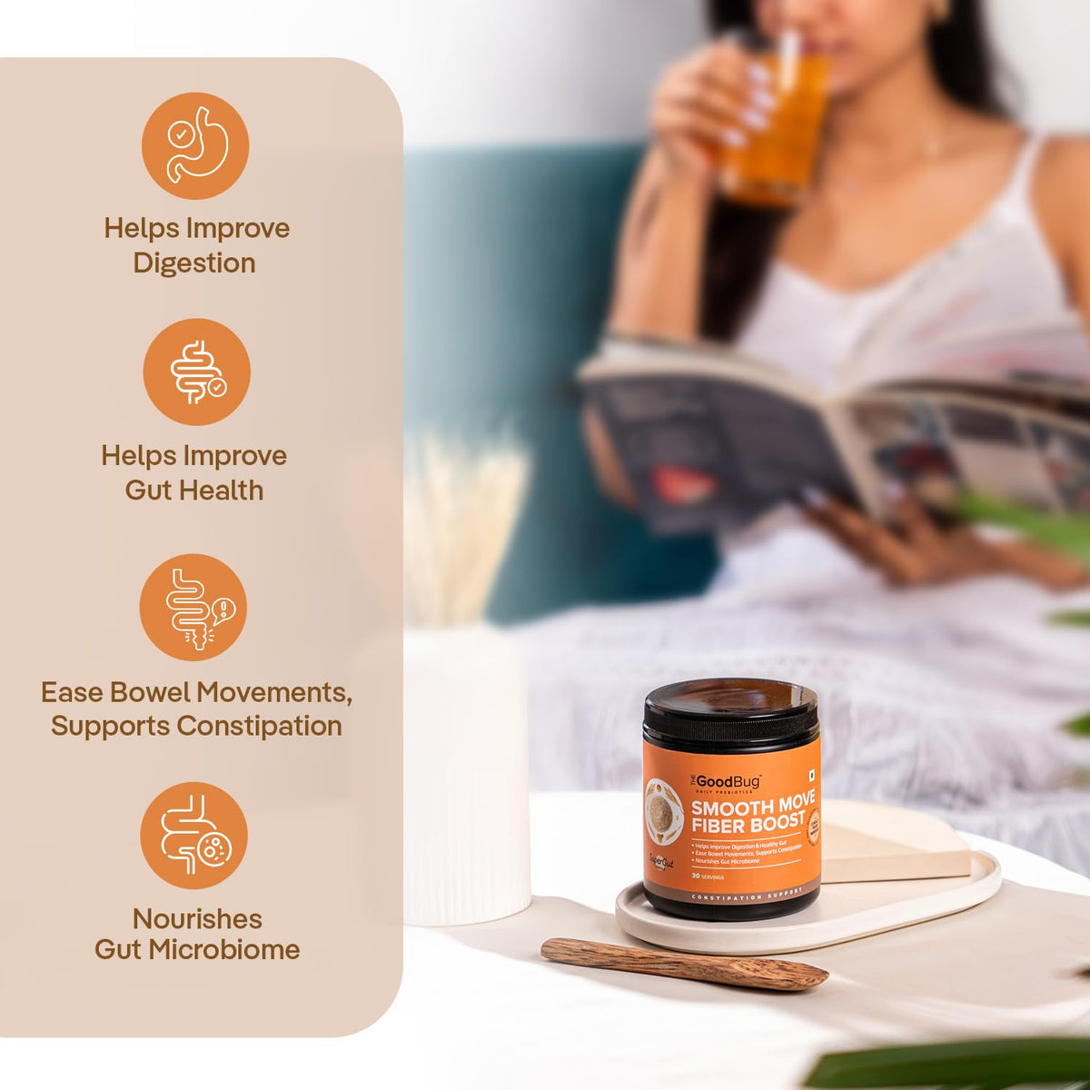 The Good Bug Smooth Move Fibre Boost Powder - Gut Health & Probiotics, 30 Servings, Pack of 3 - Image 6