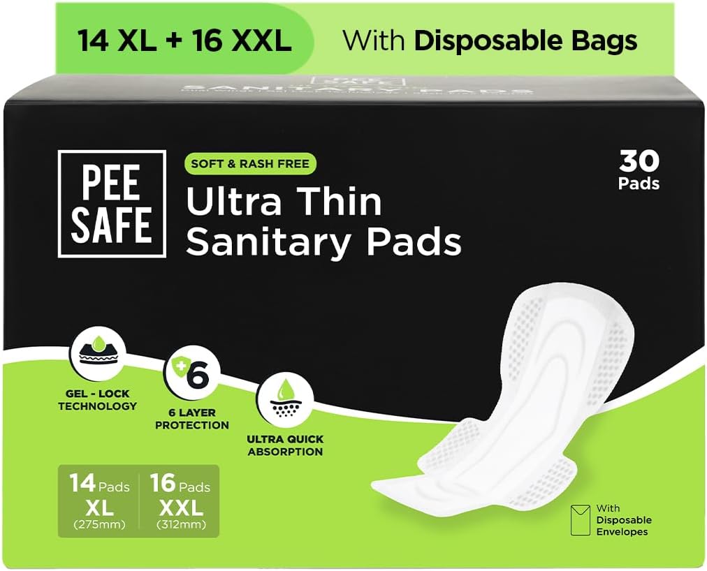 Pee Safe Ultra Thin Sanitary Pads XXL - Cottony Soft, Gel Lock - 2 Pack