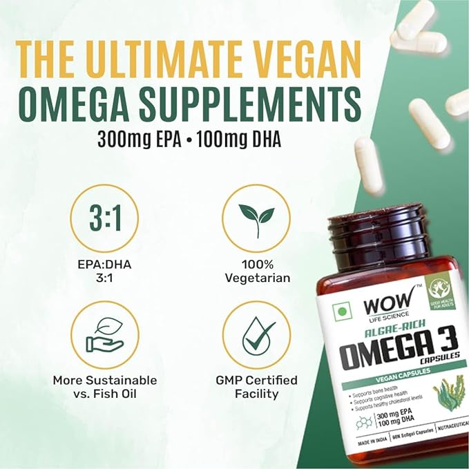 Wow Life Science Algae Omega Capsules - Vitamins & Minerals, 60 Count - Image 4