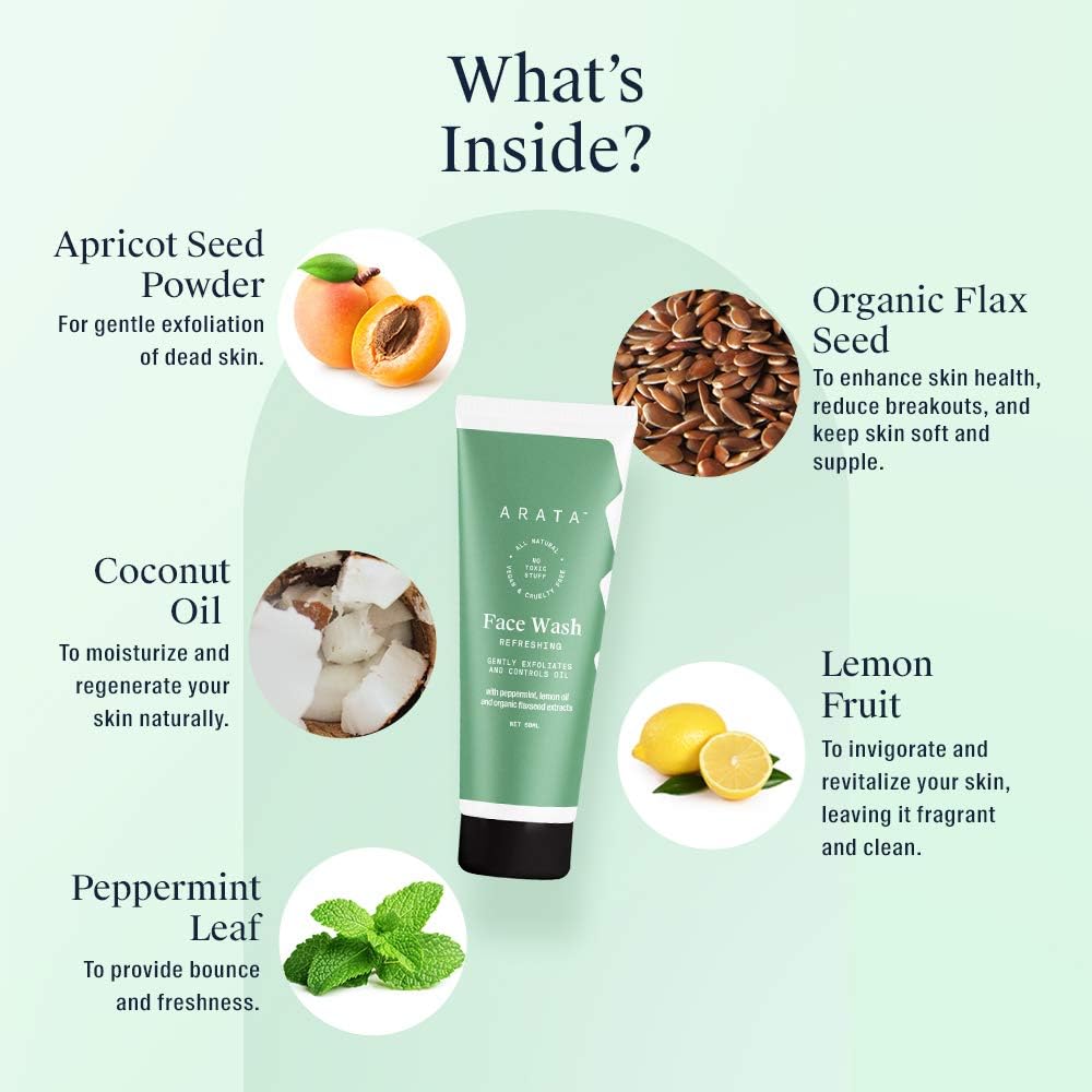 Arata Natural Refreshing Face Cleanser with Peppermint & Lemon Oil - 50ml - Image 3
