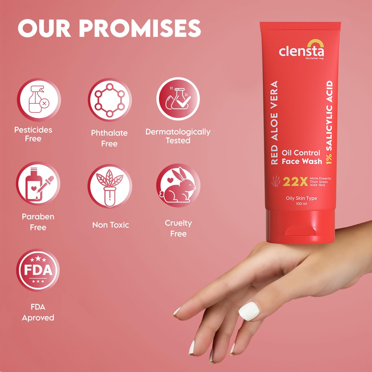 Clensta Red Aloe Vera Oil Control Face Wash - 100ml - Image 6