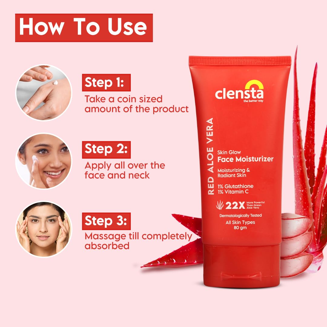 Clensta Red Aloe Vera Skin Glow Face Moisturizer - 80ml - Image 4