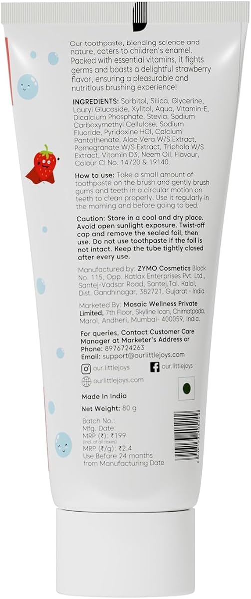 Little Joys Kids Multivitamin Toothpaste - Strawberry Flavour, 80g - Image 7