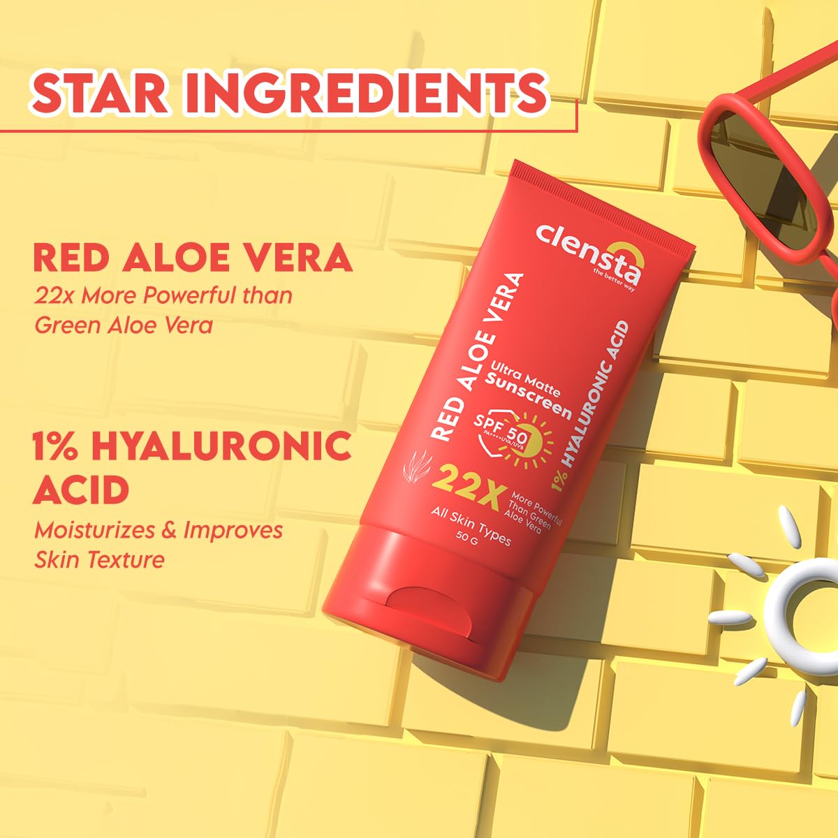 Clensta Red Aloe Vera Daily Matte Sunscreen SPF50 - 50g - Image 2