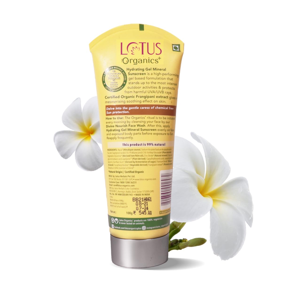 Lotus Organics Hydrating Gel Mineral Sunscreen SPF-30 PA - 100g - Image 2