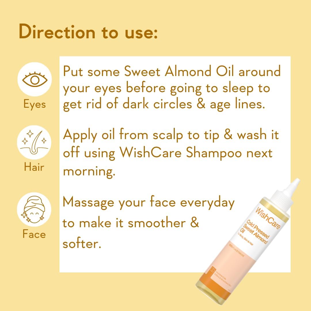 WishCare Sweet Almond Oil - Pure Cold Pressed for Hair & Skin - 200ml - Image 6