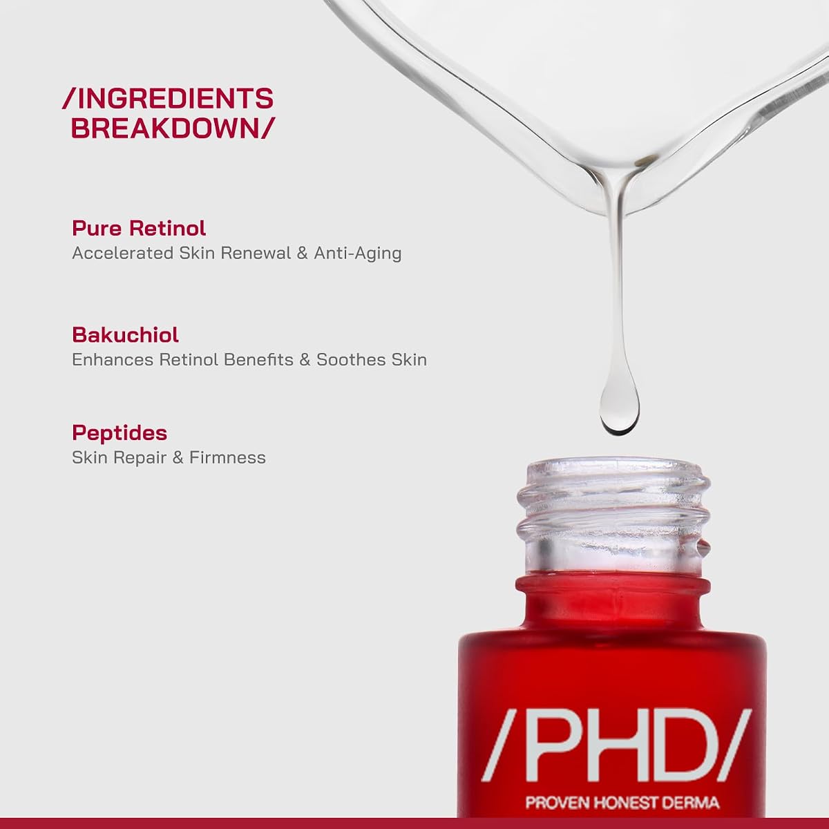 PHD 0.3% Pure Retinol Face Serum with Bakuchiol & Peptides - 30ml - Image 3