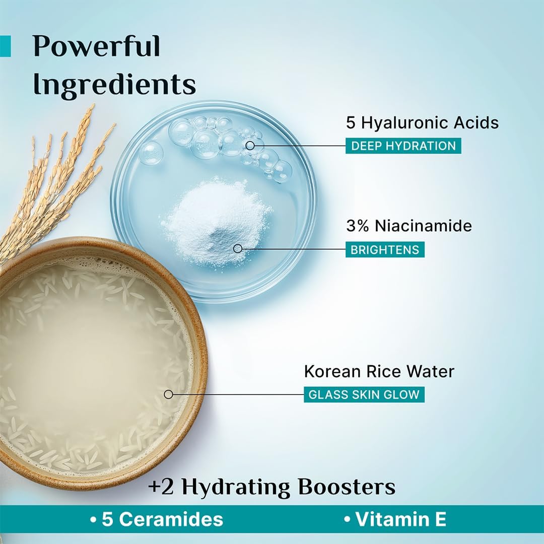 Pilgrim Face Moisturiser with Korean Rice Water - 100g Gel, Hyaluronic Acids, Niacinamide, Ceramides - Image 2